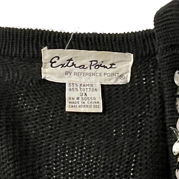 Vintage Extra Point Cardigan Sweater Size 3X Black Bling Rhinestones Snap Front - Picture 5 of 10